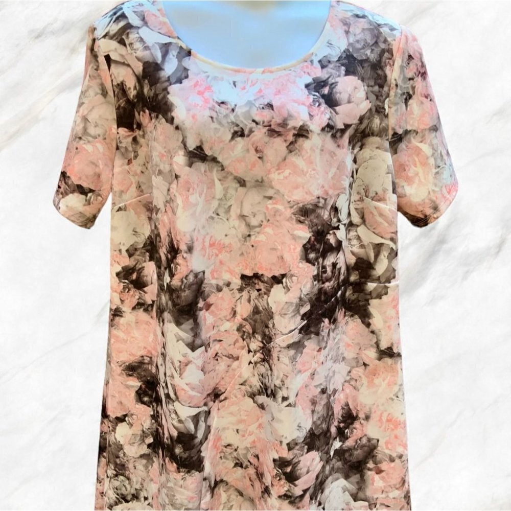 ELLEN WEAVER LADIES SHORT SLEEVE PINK FLORAL PASTEL ROUND NECK DRESS NEW 3X